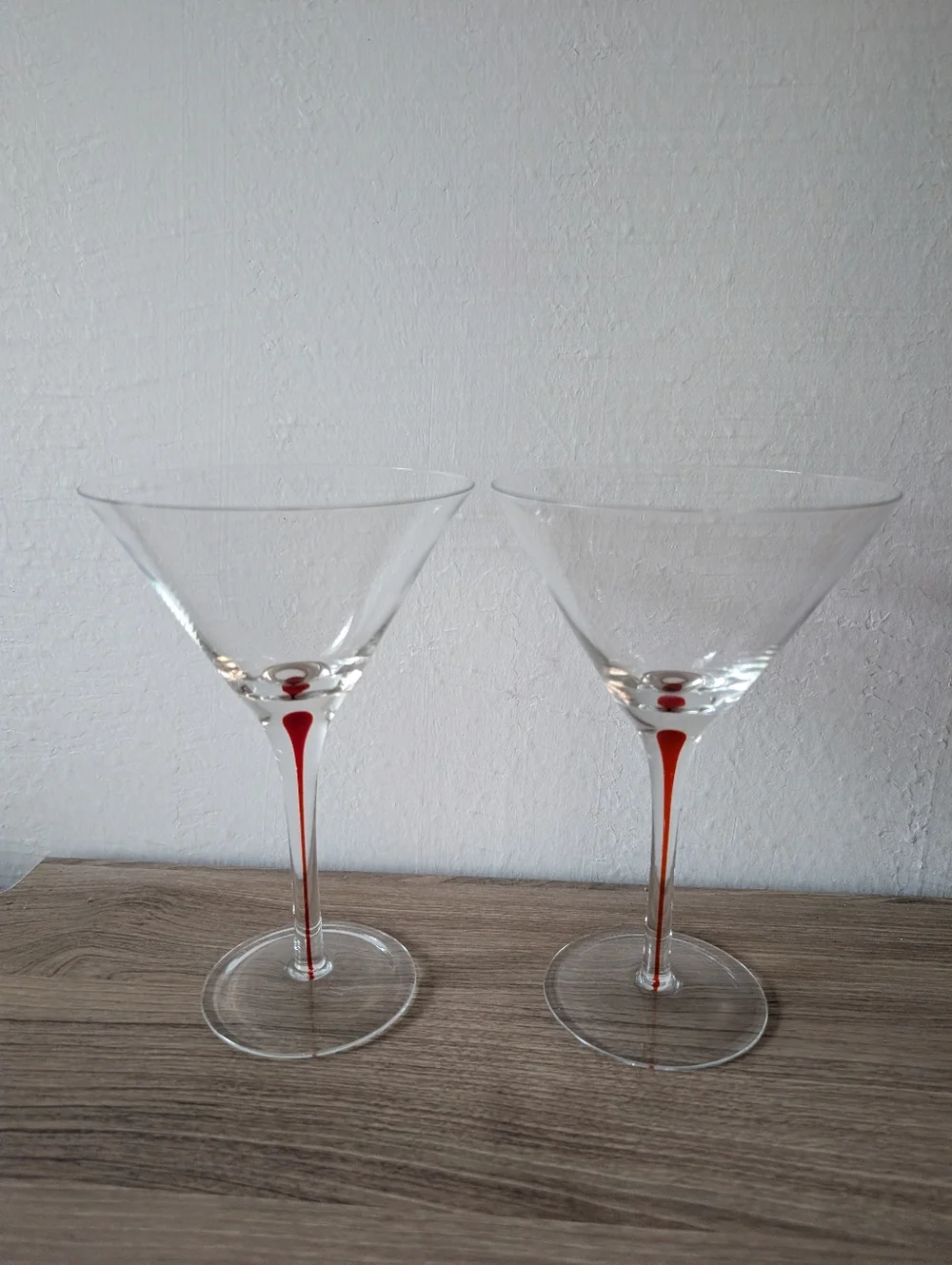 Handblown Vintage Pier 1 Red Teardrop Stem‎ Martini Glasses - Set of 2